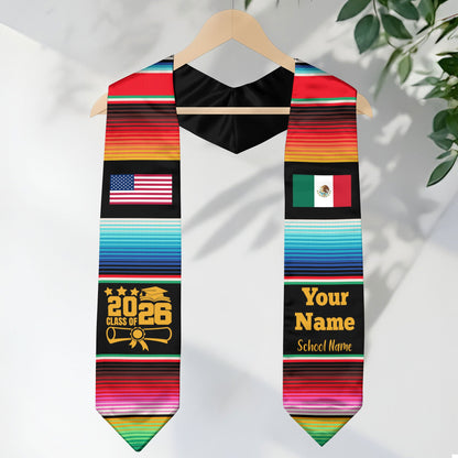 Mexico Graduate Sash 2026, Personalized Custom Mexican Stole for Graduation