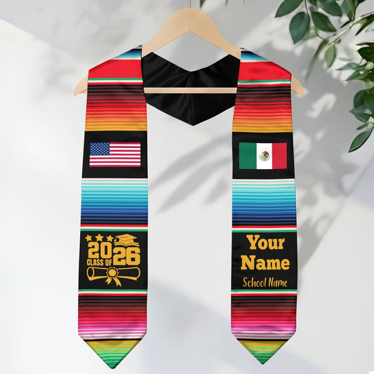 Mexico Graduate Sash 2026, Personalized Custom Mexican Stole for Graduation