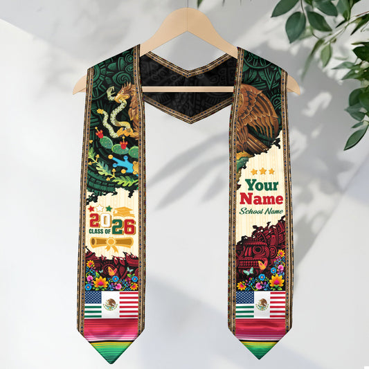 Personalized Mexican Graduate Sash 2026, Custom Mexico Stole for Graduation