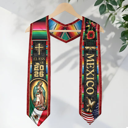 Mexican Graduation Stole Mexico USA Flag Aztec Virgin Mary Cross Serape 2026