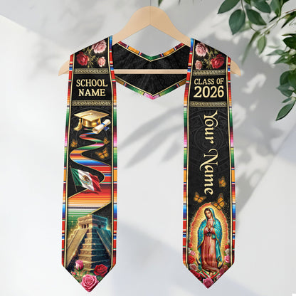 Mexico Graduation Stole Class of 2026 Custom Name Virgin Mary Sacred Heart Sash