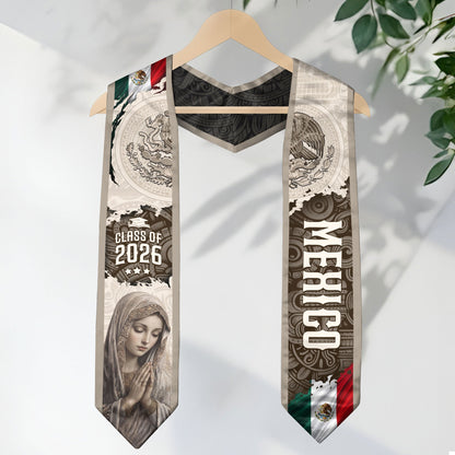 Mexico Graduation Stole Class of 2026 Virgin Mary Guadalupe Heritage Sash Gift