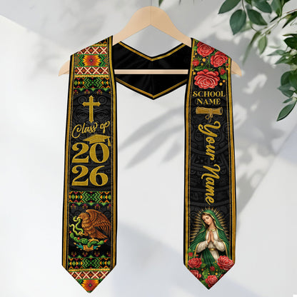 Custom Name Mexican Graduation Stole 2026 - Our Lady of Guadalupe & Eagle Heritage Sash