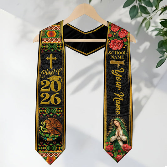 Custom Name Mexican Graduation Stole 2026 - Our Lady of Guadalupe & Eagle Heritage Sash