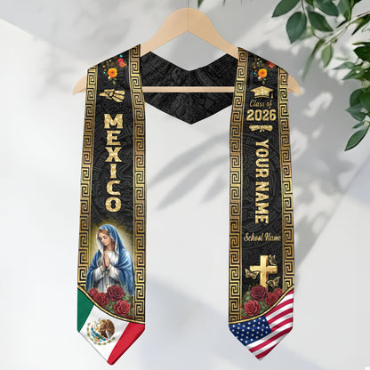 Custom Mexico Graduation Stole 2026 Virgin Mary Eagle Flag Mexican Sash