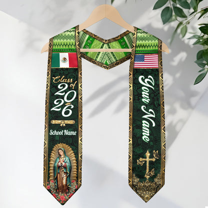 Mexico Graduation Stole 2026 Emerald Green Virgin Mary Personalized Mexican Sash