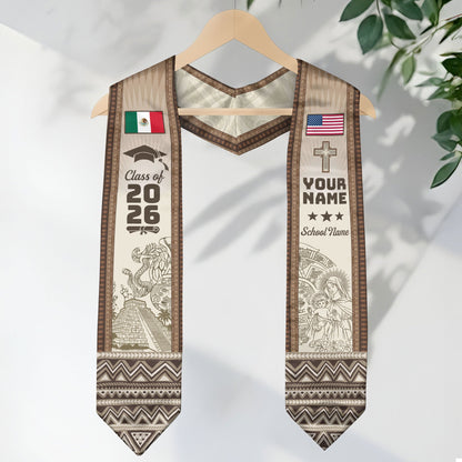 Mexico Graduation Stole 2026 Chichen Itza Aztec Pyramid Personalized Mexican Sash