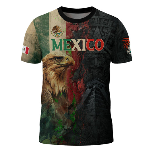 Mexico Flag Eagle Head Aztec Warrior Dark Art Legacy Pride Men's Shirt