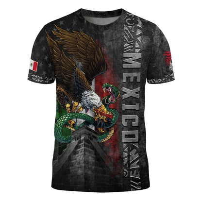 Mexico Flag Eagle Serpent Aztec Pyramid Heritage Pride Grunge Warrior Shirt