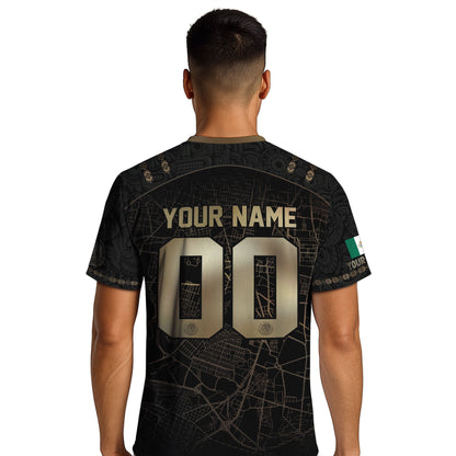 Custom Mexico Soccer Jersey Black Gold Heritage Map Aztec Design