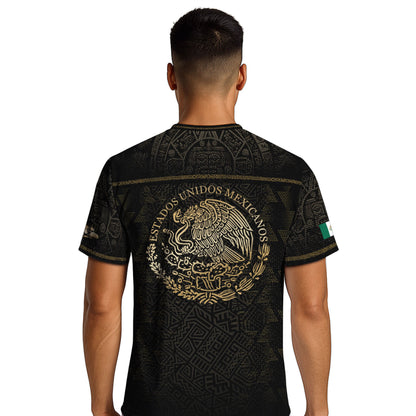 Mexico Soccer Jersey Black Gold Eagle & Snake Aztec Design
