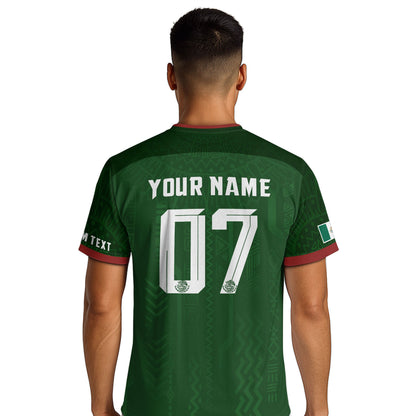 Custom Soccer Jersey Mexico Green Aztec Pattern Design