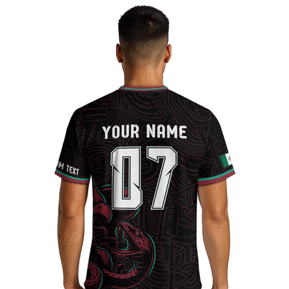 Custom Mexico Black Aztec Eagle Serpent Design Soccer Jersey