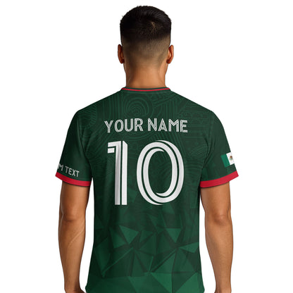 Custom Soccer Jersey Mexico Green Geometric Aztec Design