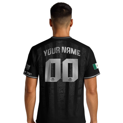 Custom Mexico Black Silver Aztec Pattern Soccer Jersey