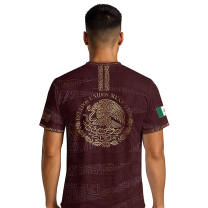Mexico Soccer Jersey Burgundy Gold Aztec Heritage Eagle Crest (Bundle)