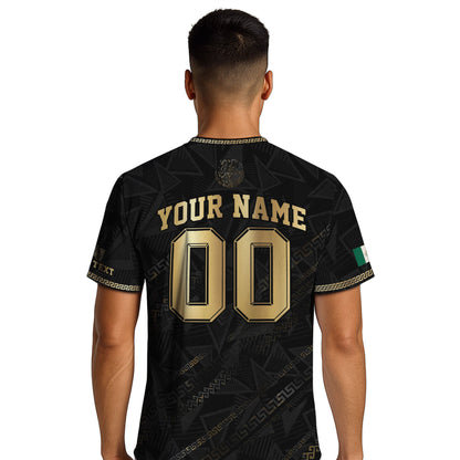Custom Mexico Black Gold Eagle and Serpent Aztec Heritage Soccer Jersey