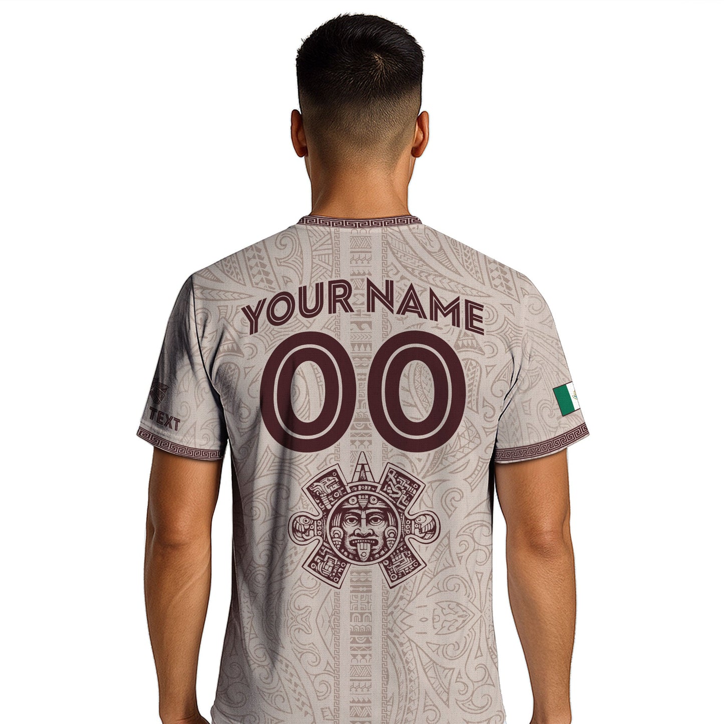 Custom Mexico Beige Aztec Eagle Pyramid Heritage Soccer Jersey