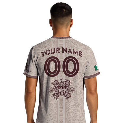 Custom Mexico Beige Aztec Eagle Pyramid Heritage Soccer Jersey