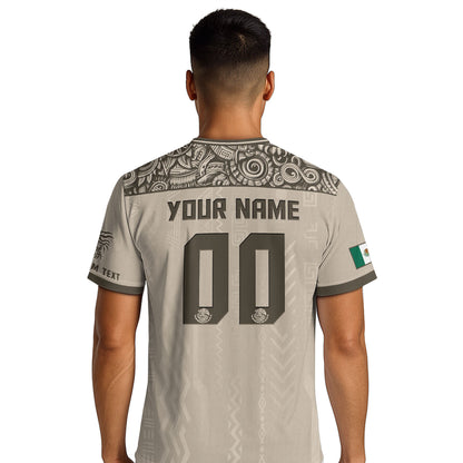 Custom Mexico Aztec Heritage Soccer Jersey Beige Eagle Pride Culture Roots Shirt