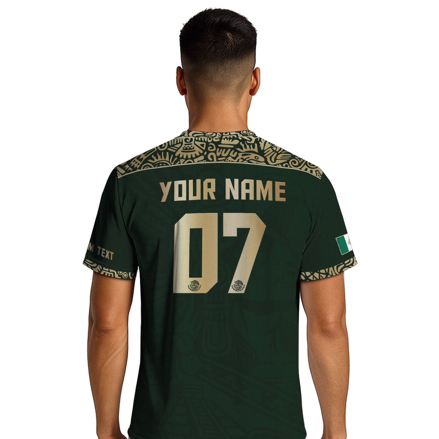 Custom Mexico Soccer Jersey Dark Green Gold Aztec Eagle Design