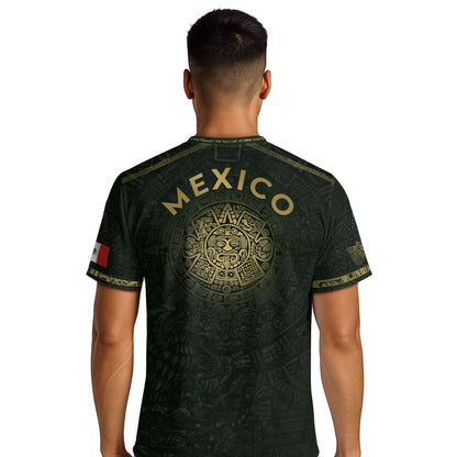 Mexico Dark Green Gold Aztec Calendar Sun God Heritage National Soccer Jersey