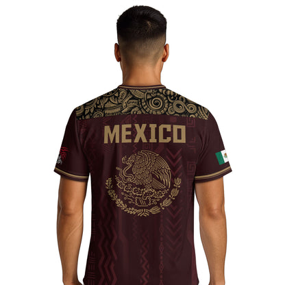 Mexico Burgundy Gold National Emblem Soccer Jersey