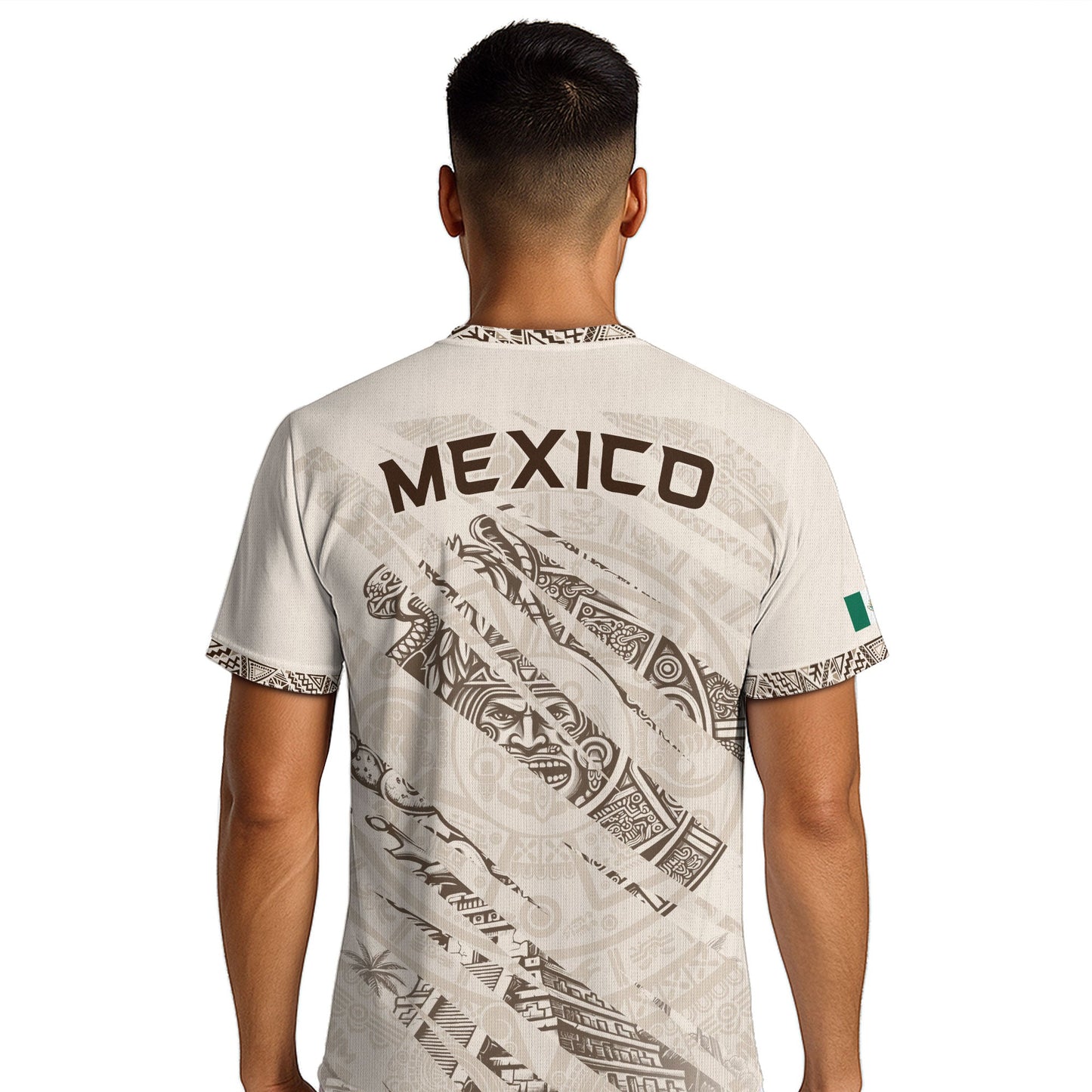 Mexico Beige Aztec Warrior Pyramid Heritage Mens Football Soccer Jersey