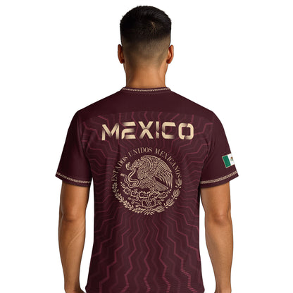 Mexico Maroon Feathered Serpent National Seal Heritage Mens Culture Soccer Jersey