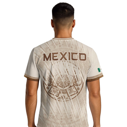 Mexico Cream Aztec Eagle Snake Ancient Art Heritage Mens Soccer Jersey