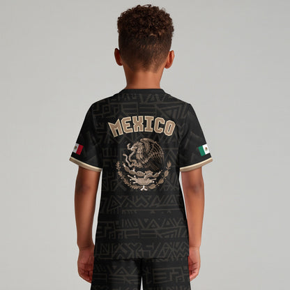 Mexico Kids Soccer Jersey Black Gold Aztec Warrior Eagle Design