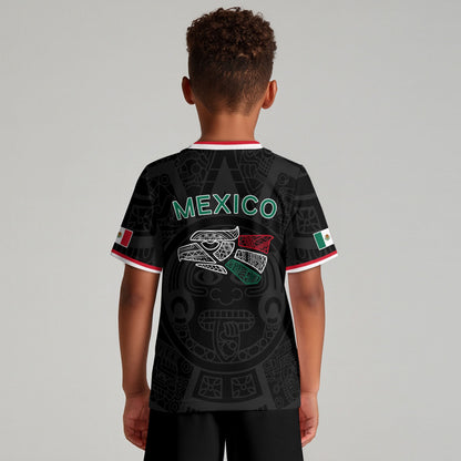 Mexico Kids Soccer Jersey Black Aztec Flag Colors Design