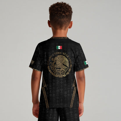 Mexico Tribal Black Gold Aztec Stone Engraving Kids Soccer Jersey