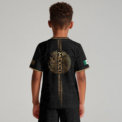 Mexico Black Gold Eagle Vertical Print Youth Fan Soccer Jersey