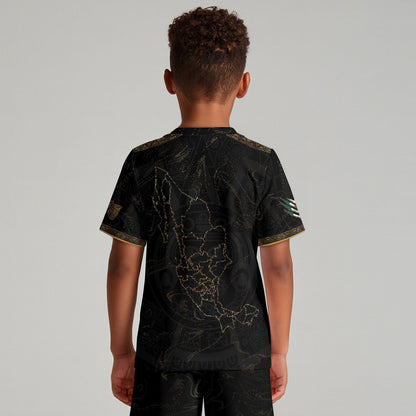 Mexico Map Gold Black Dynamic Replica Training Kids Soccer Jersey