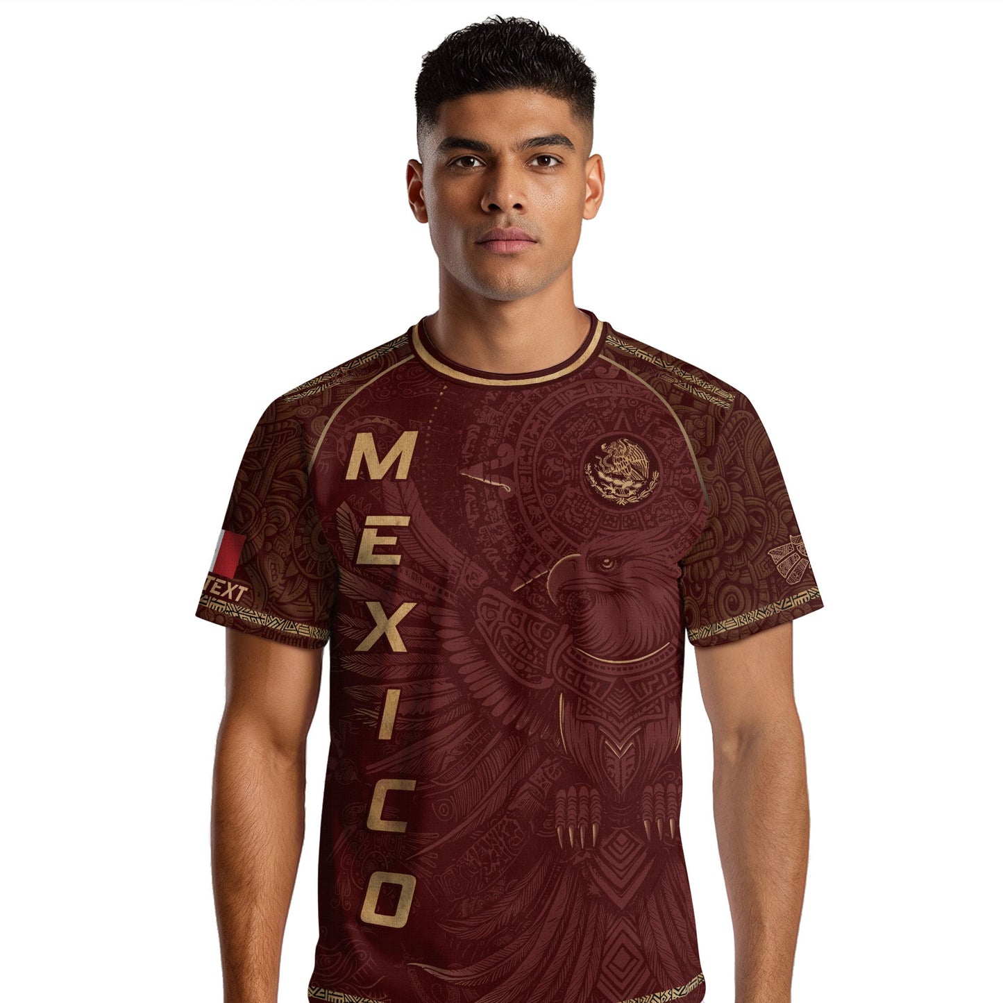 Custom Mexico Soccer Jersey Burgundy Gold Aztec Heritage Design