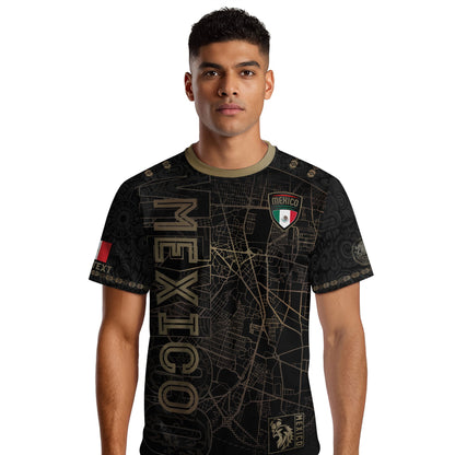 Custom Mexico Soccer Jersey Black Gold Heritage Map Aztec Design