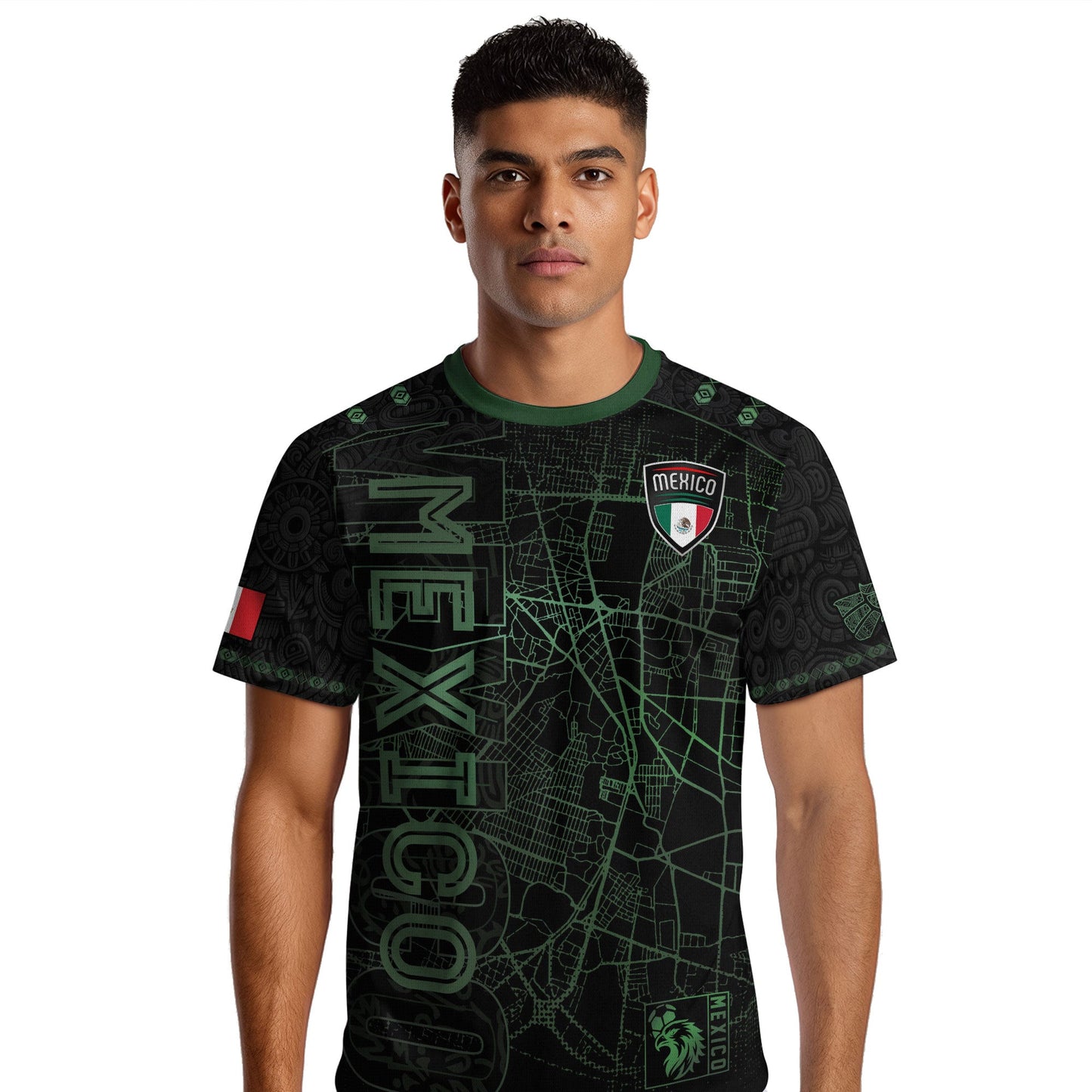 Mexico Soccer Jersey Black Green Map & Eagle Crest Design