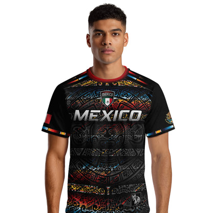 Mexico Soccer Jersey Black Aztec Calendar with Color Accents