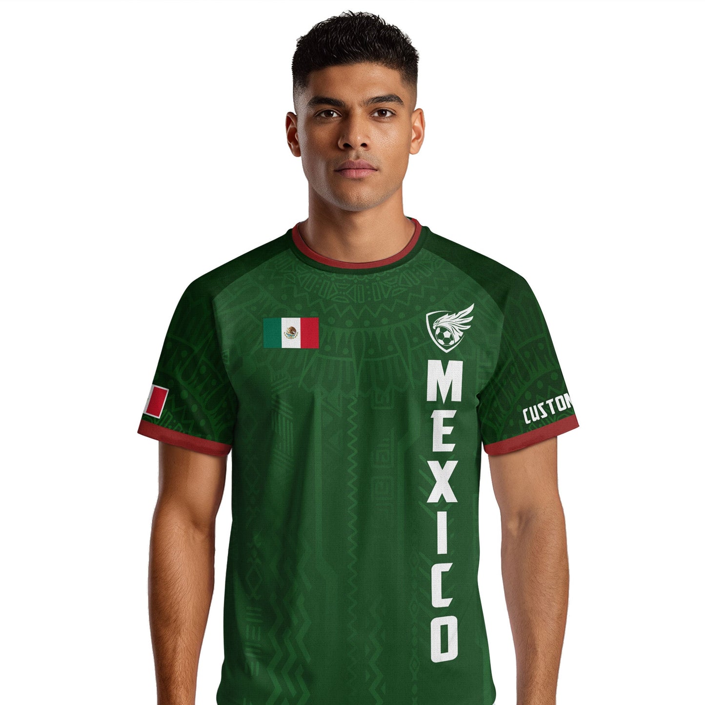 Custom Soccer Jersey Mexico Green Aztec Pattern Design