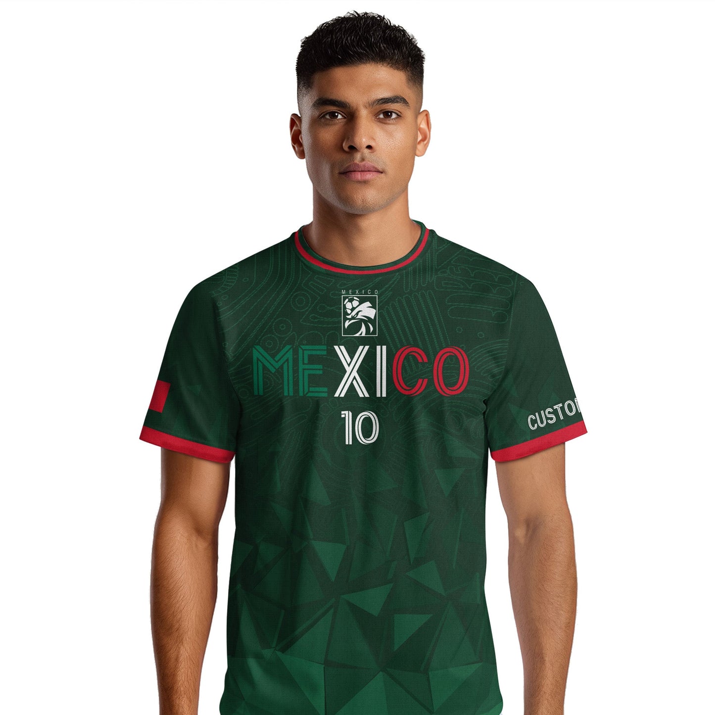 Custom Soccer Jersey Mexico Green Geometric Aztec Design