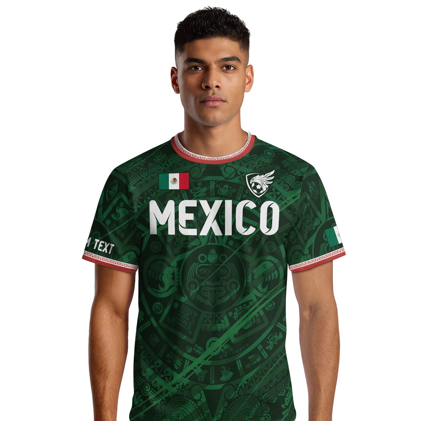 Custom Soccer Jersey Mexico Green Aztec Calendar Design