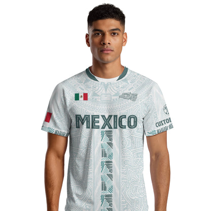 Custom Mexico White Aztec Calendar Design Soccer Jersey