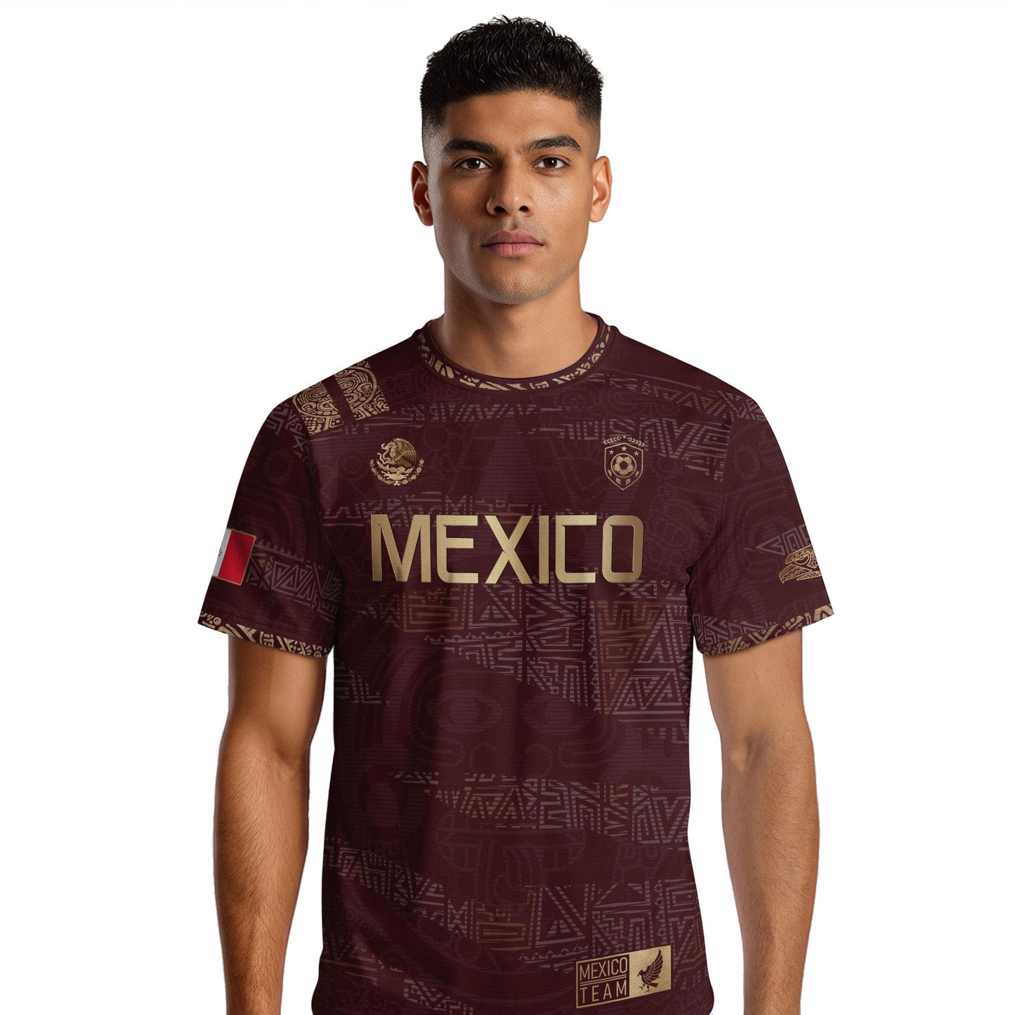Mexico Soccer Jersey Burgundy Gold Aztec Heritage Eagle Crest