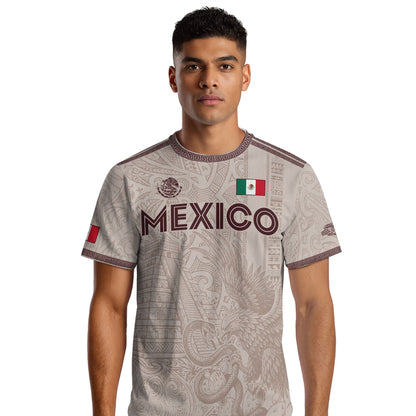 Mexico White Soccer Jersey Aztec Sun Stone Eagle Design