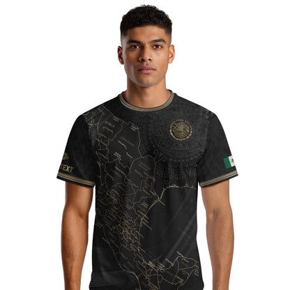 Custom Mexico Black Gold Map Aztec Eagle Heritage Soccer Jersey