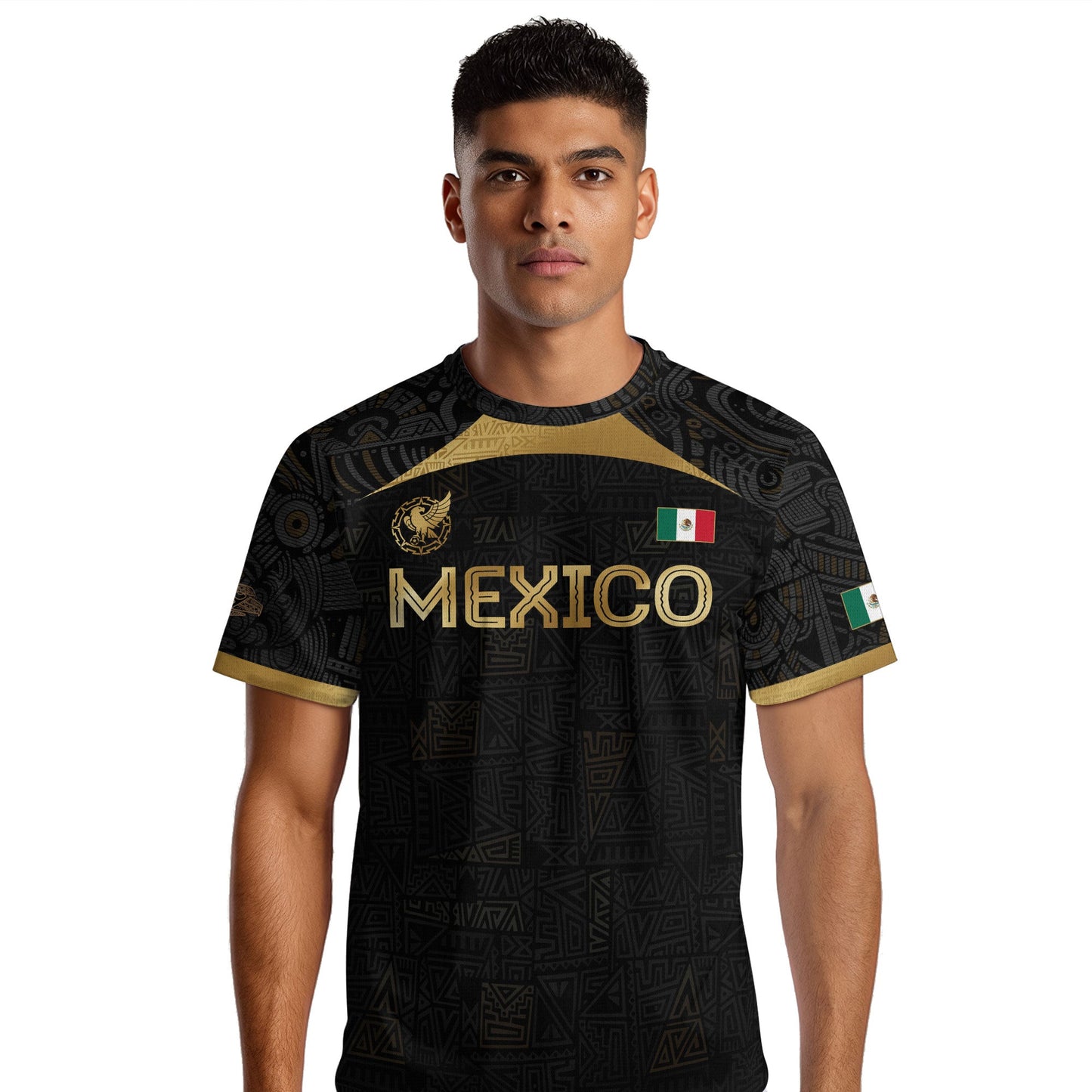 Mexico Black Gold Aztec Pattern Heritage Soccer Jersey