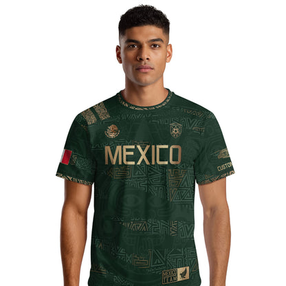 Custom Mexico Green Gold Aztec Pattern Soccer Jersey