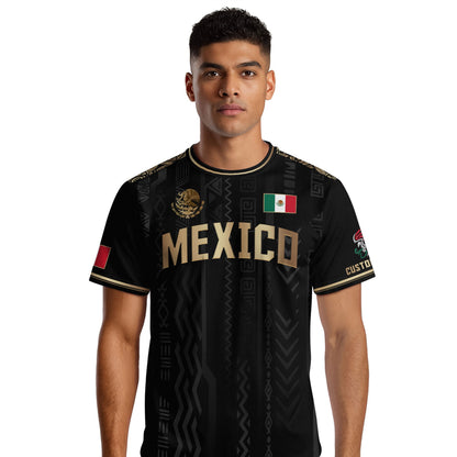 Custom Mexico Black Gold Aztec Pattern National Pride Soccer Jersey