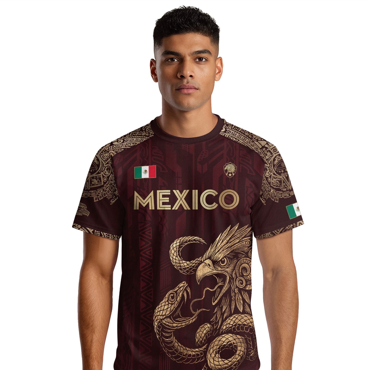 Mexico Red Gold Eagle And Serpent Heritage Soccer Jersey